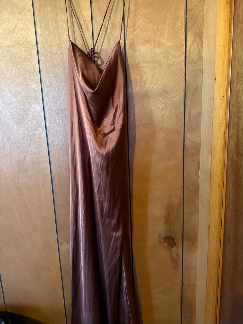 SHEIN Satin Cowl Neck Slip Dress in Brown